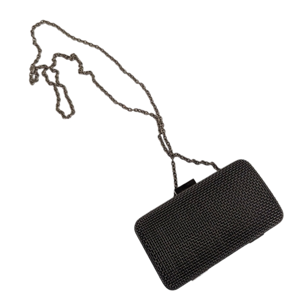 Bebe Gunmetal Gray Hard Case Small Crossbody Chain Evening Bag